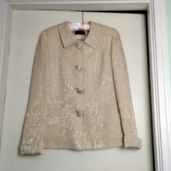 Vintage 70's Cream Brocade Swing Jacket & Midi Skirt Retro 50's Inspired Sz M - Picture 2 of 6